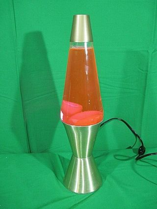 Vintage 1996 Lava Lite Lamp Neon Pink 16 " Tall Gold Base Bottle Top Cap Retro