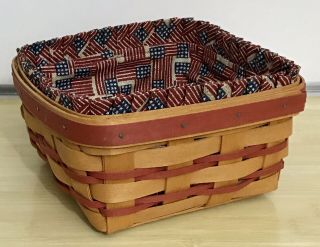 Longaber Medium Berry Features Basket 1997,  Red Weave And Trim,  Old Glory Liner