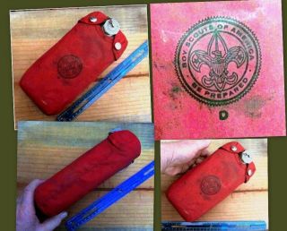 Vintage Boy Scout Aluminum Canteen W/red Slip Cover Belt Clip Functioning
