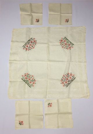 Vintage Tablecloth With Matching Napkins Small Tea Table