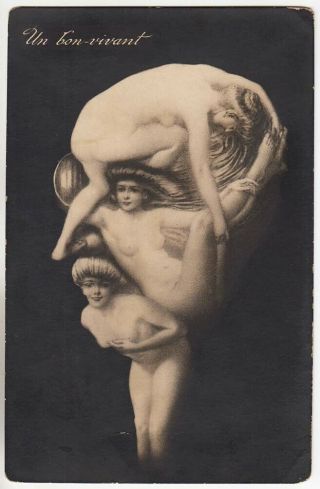 1910s France Nudes Women Bodies Composition In Form Of Man Head Vintage Postcard
