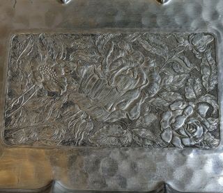 Vintage 1950s Cromwell Hand Wrought Aluminum Serving Tray,  Floral Design With. 2