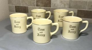 (5) Vintage Tom And Jerry Coffee Cups/ Mugs Cream W Gold Trim Homer Laughlin