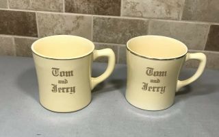 (5) Vintage Tom and Jerry Coffee Cups/ Mugs Cream w Gold Trim Homer Laughlin 2