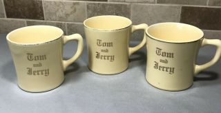 (5) Vintage Tom and Jerry Coffee Cups/ Mugs Cream w Gold Trim Homer Laughlin 4