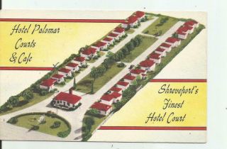 La Shreveport Hotel Palomar Courts & Cafe Linen Postcard Roadside Motel Us Hwy 8