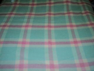 Vintage Woolcraft Wool Camp Blanket Bedspread Pink,  Teal & White Full 86 X 74 3