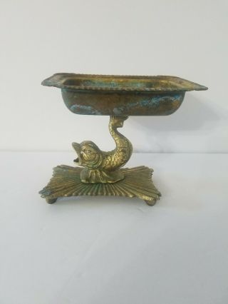 Vintage Brass Soap Dish With Fish Base Glo - Mar
