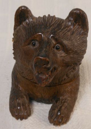 Great Antique Carved Black Forest Bear Inkwell With Glass Eyes