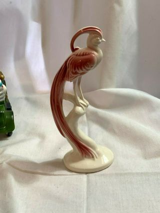 Vintage Art Deco Mauve And White Ceramic Bird Of Paradise Figurine