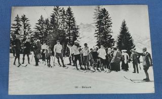 Vintage Postcard Skiers Postmarked Chesieres Switzerland Social History B1
