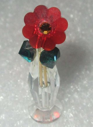 Iris Arc Crystal Vase W/ Red Flower Rose Gold Stem Figurine 1 1/4 " Signed Rare