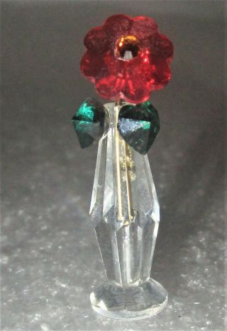 IRIS ARC Crystal Vase w/ Red Flower Rose Gold Stem Figurine 1 1/4 