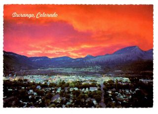 Durango Colorado Postcard Sunset Viewed From West Of Town Fort Lewis College
