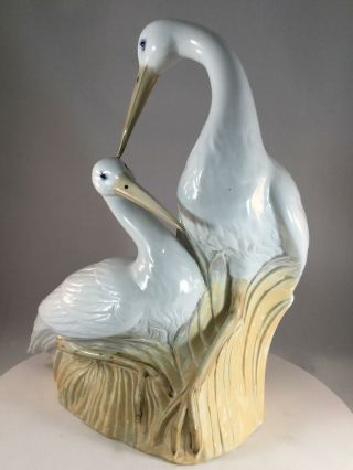 White Porcelain Figurine Egrets Herons Made In Spain Mestre,  S.  A.  Large