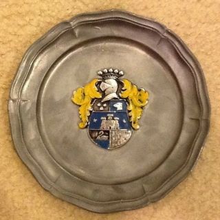 Vintage Pewter Wall Plate With Crest Made In Italy