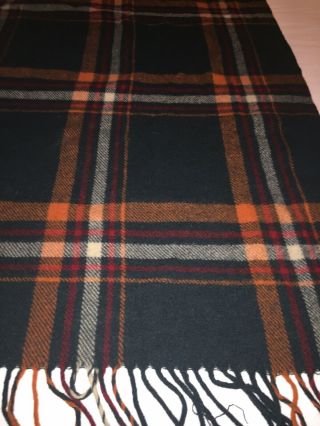 Vintage Plaid 100 Wool Blanket W/ Fringe Green Red Twin Bed Picnic Saddle Throw 2