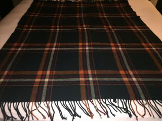 Vintage Plaid 100 Wool Blanket W/ Fringe Green Red Twin Bed Picnic Saddle Throw 3