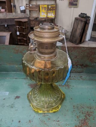 Antique Amber / Yellow Glass Corinthian Aladdin Kerosene Oil Lamp Vintage Light