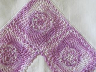 2 Vintage White Cotton Pillowcases w Violet Purple Crochet 3