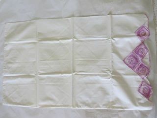 2 Vintage White Cotton Pillowcases w Violet Purple Crochet 6
