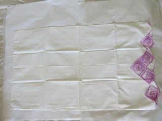 2 Vintage White Cotton Pillowcases w Violet Purple Crochet 8