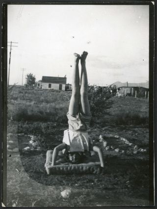 Barefoot Upside Down Girl Does Handstand In The Back Yard Vintage Photo