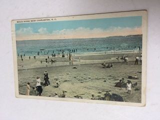 Vintage Postcard,  Beach Scene Near Charleston South Carolina,  1923