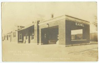 C1915 Blackwell Oklahoma Santa Fe Railroad Depot Real Photo - Posted 2c War Rate
