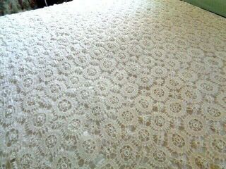 Vintage White Crocheted Cotton Bedspread,  Coverlet,  Throw 76 X 104 "