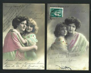 2 X Edwardian Child Mother Grete Reinwald.  Set Of 2 Old Photo Postcard France