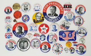 (38) 1968 Hubert Humphrey Presidential Campaign Pinback Buttons