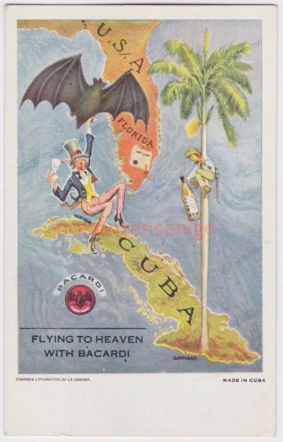 Cuba " Flying To Heaven With Bacardi " Alcohol Advert Advertising Postcard - Cu02