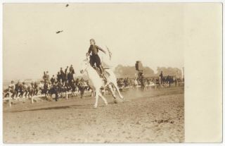 1910 Female Rodeo Trick Rider On White Horse - Real Photo Cowboy,  Cowgirl