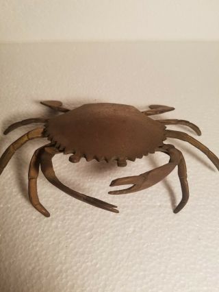 Vintage Brass Crab Ashtray - Trinket Holder Hinged Lid Claws
