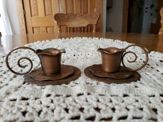 Vintage Marked Craftsman Studio Hand Made Copper Candlestick Holders 3.  5w×1.  25 " T