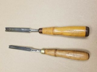 Vintage Pair Buck Bros 3/8 " And 1/2 " Wide Both 3 - 1/2 " Tang Gouges Chisels Usa