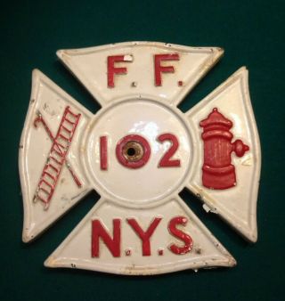 Antique Vintage Brass Or Bronze York Nys Fire Fighter Insurance Wall Plaque
