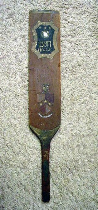 Unique 1920s Beta Theta Pi Fraternity Wood Paddle W/ Scores & Kai Insignia Ohio