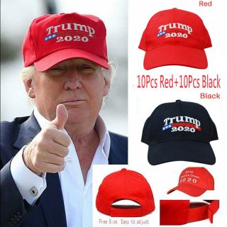20pcs Donald Trump 2020 Keep America Great Cap President Election Hat Black& Red