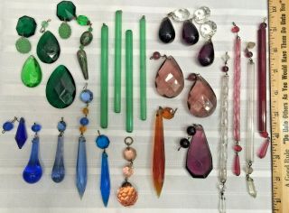 (27) Vintage Assorted Colors Glass Crystal Prisms Chandelier Lamp Jewelry Crafts