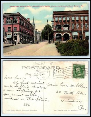 Pennsylvania Postcard - 1911 Donora,  Sixth St.  Showing First National Bank H32