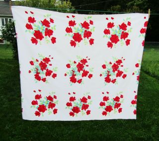 Vintage Red Rose Roses Kitchen Tablecloth 54 X 60 Slight Signs Of Use