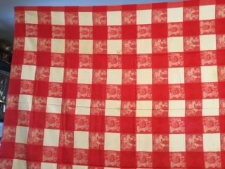 62” X 51” Vintage Simtax Red & White Checkared Cloth Tablecloth