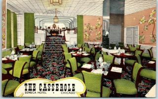 Chicago Il Postcard The Casserole Restaurant Seneca Hotel Curteich Linen 1948