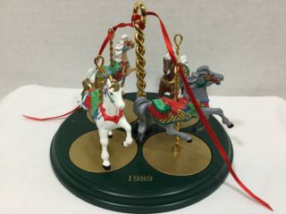 Hallmark Carousel Horse Christmas Set 1989 Snow Holly Star Ginger Stand Ornament