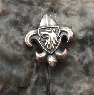 Bronze Czech Boy Scouts Association Fleur De Lis Symbol Wolf Scouting Pin Badge