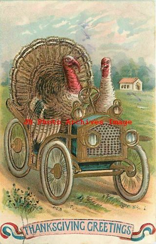 Thanksgiving,  Asb No 290 - 1,  Turkeys Driving An Early Auto