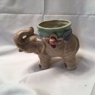 Vintage Elephant Ceramic Planter Japan Trunk Up Mid Century Vase