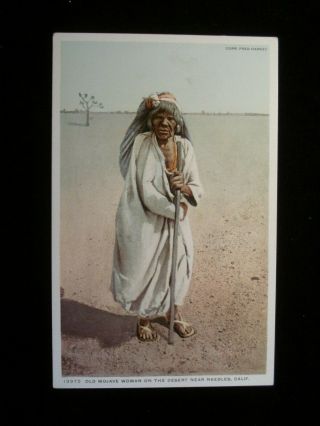 Mojave Indian Woman On Desert Near Needles California Fred Harvey Det.
